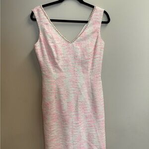 Lilly Pulitzer Pink and White Sheath Knee length Dress V-Neck Sleeveless